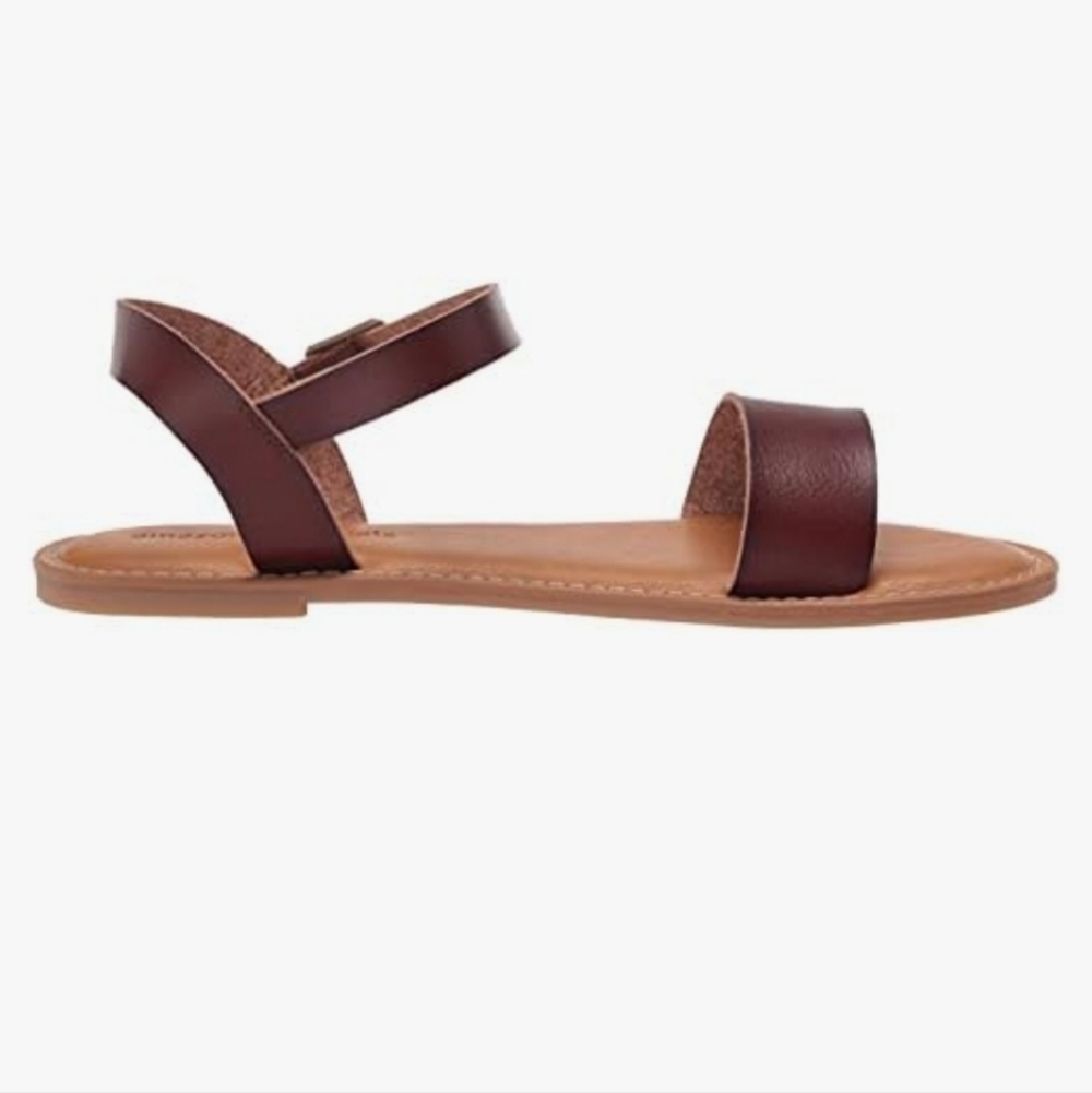 Amazon Essentials Women's Two Strap Buclke Sandals Brown Size 7.5W - Picture 2 of 11